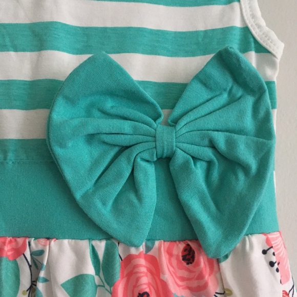 Boutique mint striped dress floral bottom bow - Picture 2 of 4
